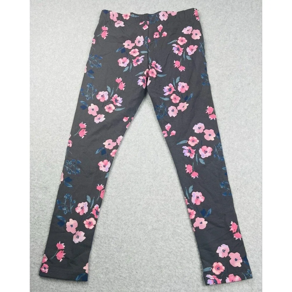 Carter's Leggings Girls 12 Gray Pink Floral Print Ankle Elastic Waist Jersey